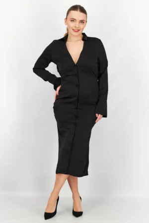 ASOS Women’s Black Midi Dress Kenya – Plain Cut Out Back Long Sleeve | Trolii
