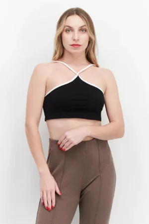 Bershka Women’s Asymmetric Neck Sleeveless Plain Top - Black | Trolii