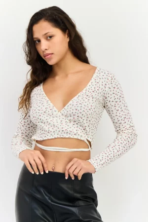 Bershka Women’s Multicolor Floral Print Top with Split Neckline | Trolii