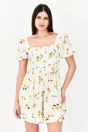Dorothy Perkins Women Floral Print Short Sleeve Playsuit, Floral White-Yellow