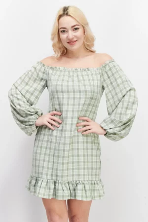 NA-KD Women Plaid Maxi Dress, Green