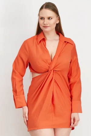 Reserved Women Textured Mini Dress - Orange