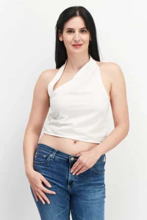 4th Reckless Women Halter Neckline Sleeveless Textured Cropped Top, White