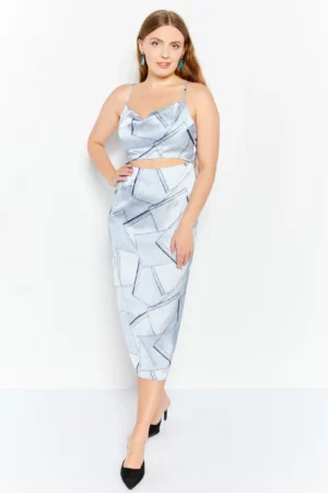 4th Reckless Women Tall Fit Allover Print Cut Out Midi Dress, Blue