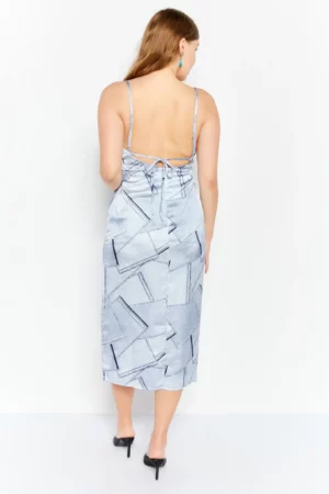 4th Reckless Women Tall Fit Allover Print Cut Out Midi Dress, Blue