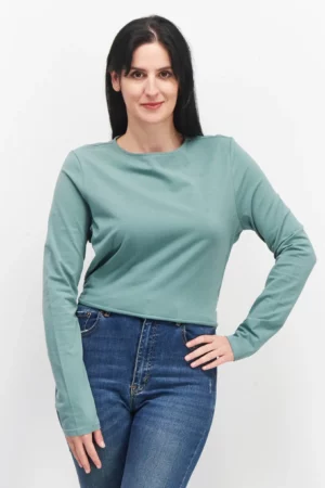 Asos Design Women Round Neck Long Sleeve Plain Open Back Top, Light Green