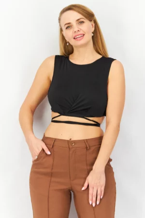 Asos Design Women Round Neck Sleeveless Plain Crop Top, Black