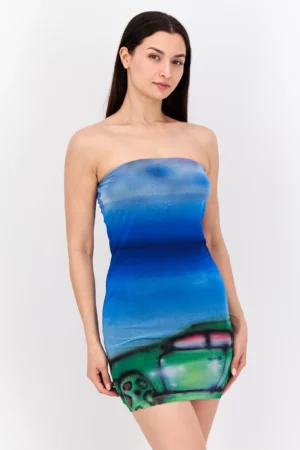 Bershka Women Straight Across Graphic Print Mini Dress – Multicolor