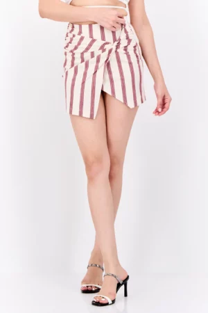 Bershka Women Stripe Mini Skirt, Cream