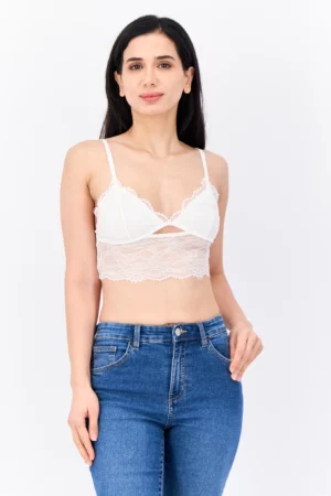 Bershka Women V Neck Sleeveless Textured Tank Top – White