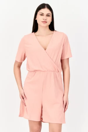 Dorothy Perkins Women Ribbed Short Sleeve Playsuit, Peach