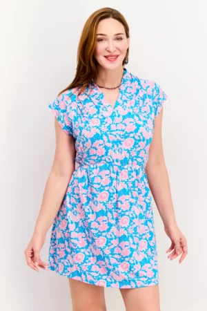 French Connection Women Floral Print Mini Dress, Blue 3.webp