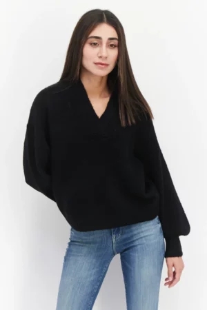 French Connection Women Textured Long Sleeve Sweater, Black