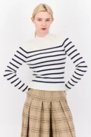 No Comment Women Mock Neck Long Sleeve Yarn Dye Sweater, Multicolor