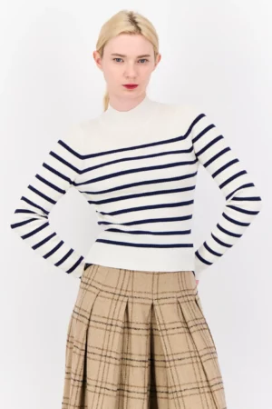No Comment Women Mock Neck Long Sleeve Yarn Dye Sweater, Multicolor
