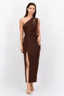 Parisian-Women-Plain-Midi-Casual-Dress-Dark-Brown