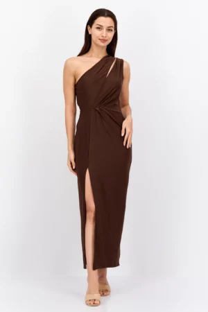 Parisian-Women-Plain-Midi-Casual-Dress-Dark-Brown