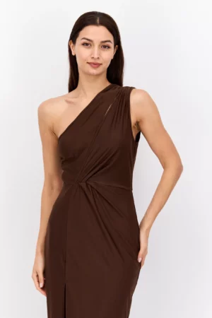 Parisian-Women-Plain-Midi-Casual-Dress-Dark-Brown