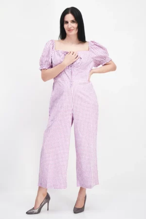 River Island Women Checkered Short Sleeve Jumpsuit, Purple