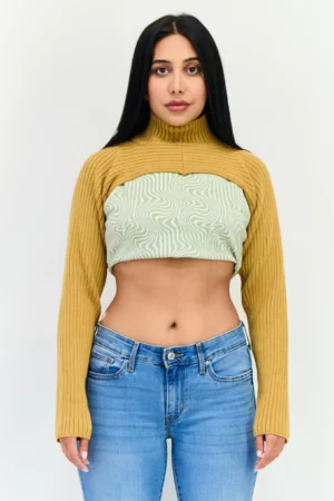 Topshop Women 2 Pcs High Neck Knitted Cutout Sweater - Brown
