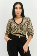 Wednesday's Girl Women V-Neck 3_4 Sleeves Animal Print Top