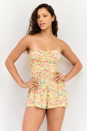Bershka Women Floral Strapless Playsuit, Multicolor