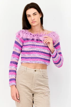 As You Women Boat Neck Knitted Long Sleeves Top, Multicolour