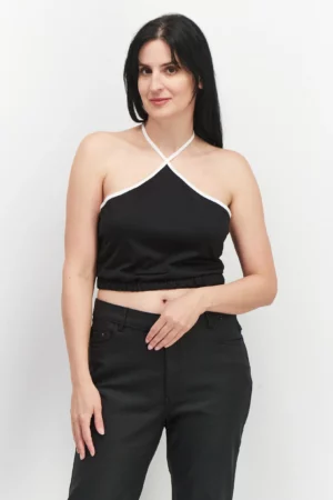 ASOS 4505 Women Halter Neck Sleeveless Cropped Top – Black
