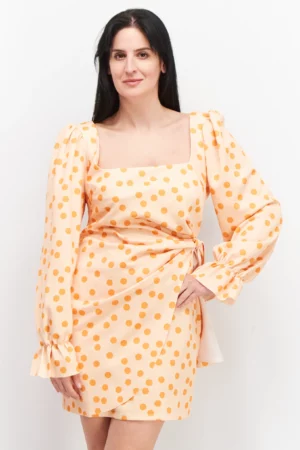 ASOS Design Women Curve Polka Dots Square Neck Mini Dress – Light Orange