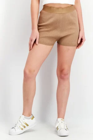 Asos Design Women Pull On Textured Shorts, Brown