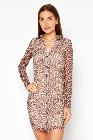 Bershka Women Allover Print Mini Dress – Brown