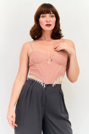 Bershka Women Key Hole Sleeveless Ribbed Tank Top, Blush