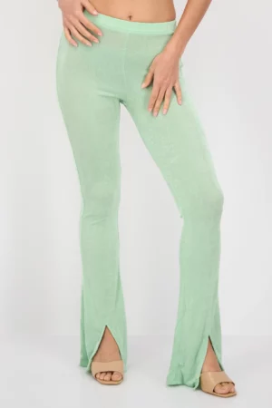 Daisy Street Women Regular Fit Slinky Flare Leg Pants, Light Green