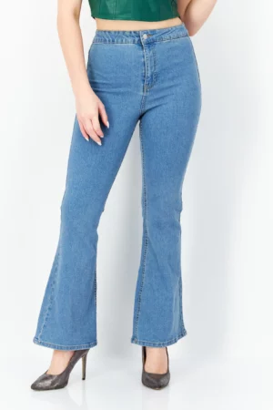 Don't Call Me Jennyfer Women Regular Fit Flare Leg Washed Stretchable Denim, Blue