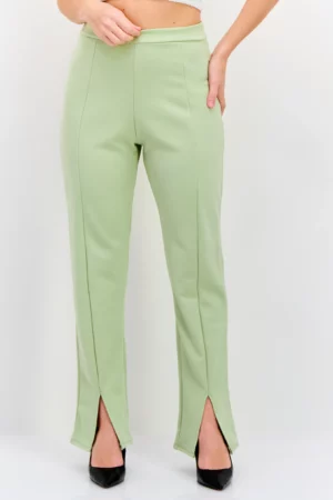 Flounce London Women Petite High Waist Straight Leg Pants, Light Green