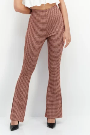 Glamorous Women Bootcut Fit Houndstooth Pants, Maroon Combo