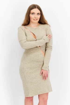 I Saw It First Women Knitted Midi Dress – Beige