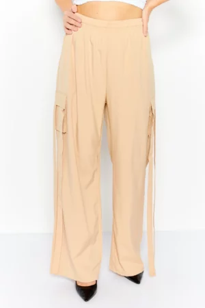 I Saw It First Women Regular Fit Plain Wide Leg Pants, Tan