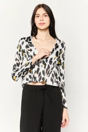 I Saw It First Women Surplice Neck Long Sleeves Animal Print Blouse, Multicolor
