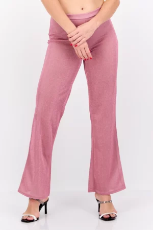 Jaded Rose Women Petite Wide Leg Metallic Pants, Pink