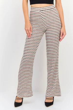 Lefties Women Regular Fit Stripes Stretchable Flared Pants, Multicolor