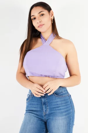 Missguided Women Halter Neck Sleeveless Plain Tube Top, Lavender