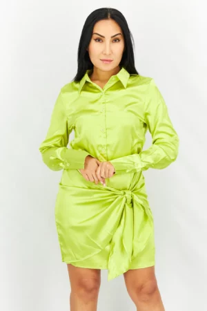 Missy Empire Women Plain Satin Mini Shirt Dress – Green