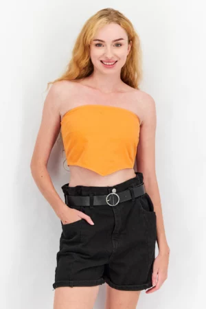 NA-KD Women Straight Across Strapless Solid Top – Orange