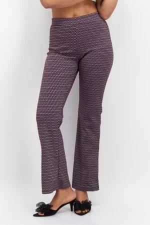 Promod Women Wide Leg Allover Printed Dress Pants, Purple Combo