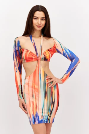 Public Desire Women Tie Dye Bodycon Dress – Red Combo