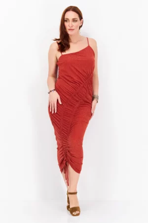 Rare London Women Textured Midi Dress, Brown