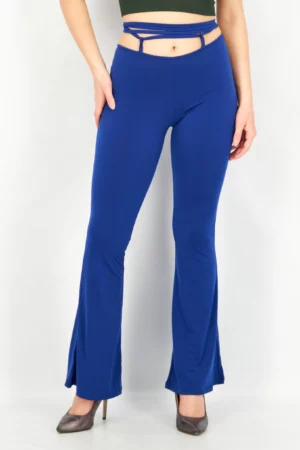 Rebellious Women Regular Fit Tie Waist Flared Pants, Blue