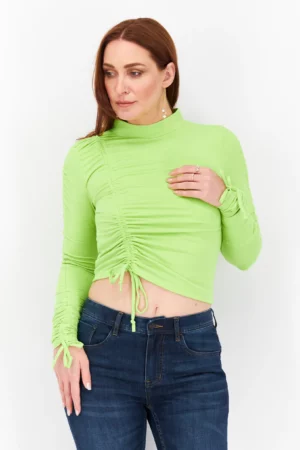 River Island Women Mock Neck Long Sleeves Textured Blouse – Green
