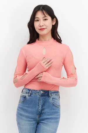 River Island Women Textured Long Sleeve Bodysuit, Pink